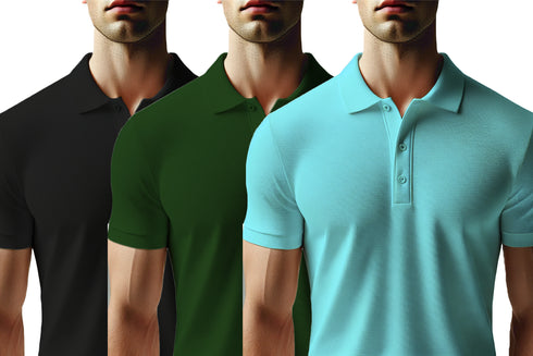 Aaramkhor Combo Gift Pack of 3 Polo Black Navy Blue Grey Tshirts for Men